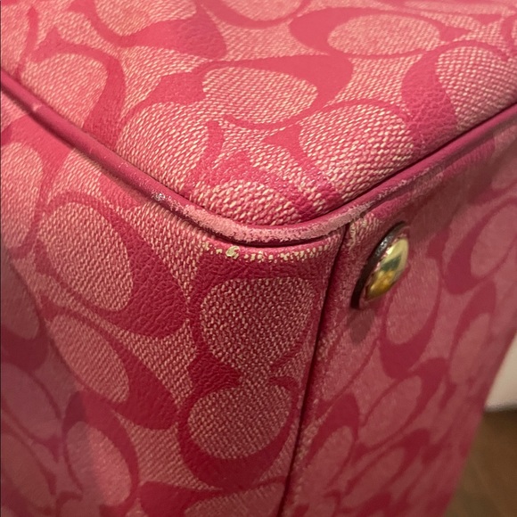 Coach Signature Heritage Stripe Coated Canvas and Leather Satchel Pink - Picture 10 of 16